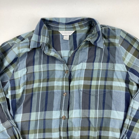 Christopher & Banks Button Up Shirt Womens Large Blue Plaid Long Sleeve - Picture 2 of 8